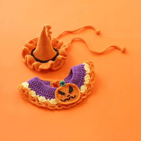 Halloween Hand-Knitted Pet Headwear Collar Bib
