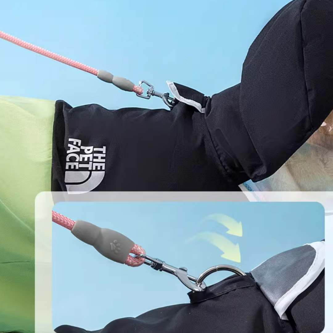 Stylish patchwork raincoat for pet dogs (four paws, tail)