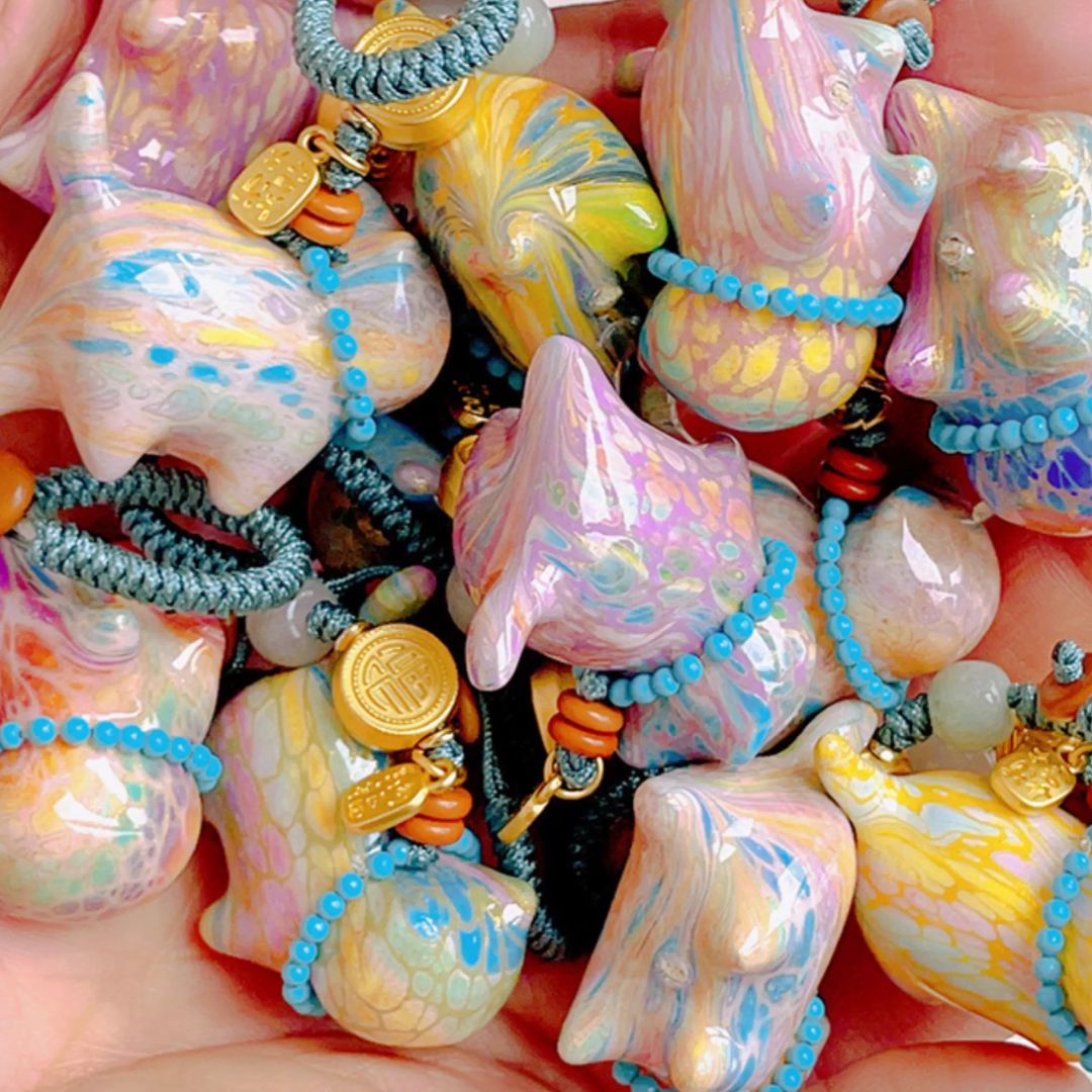 Handmade Lacquerware Cat Pendant Keychain