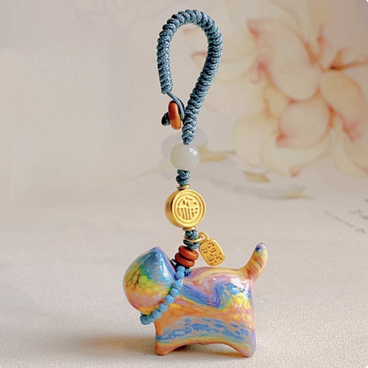 Handmade Lacquerware Cat Pendant Keychain