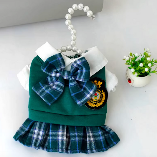 Classic Forest Green Academic Style Pet Couple Outfits