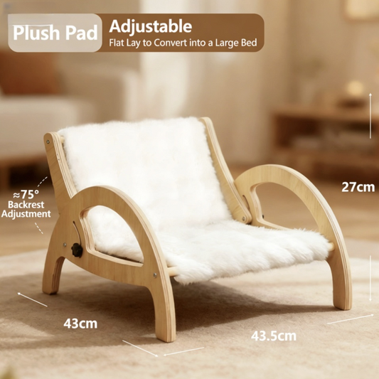 All-Season Cat Scratcher Sofa – Wooden Cat Bed with Adjustable Backrest & Sisal Scratching Surface