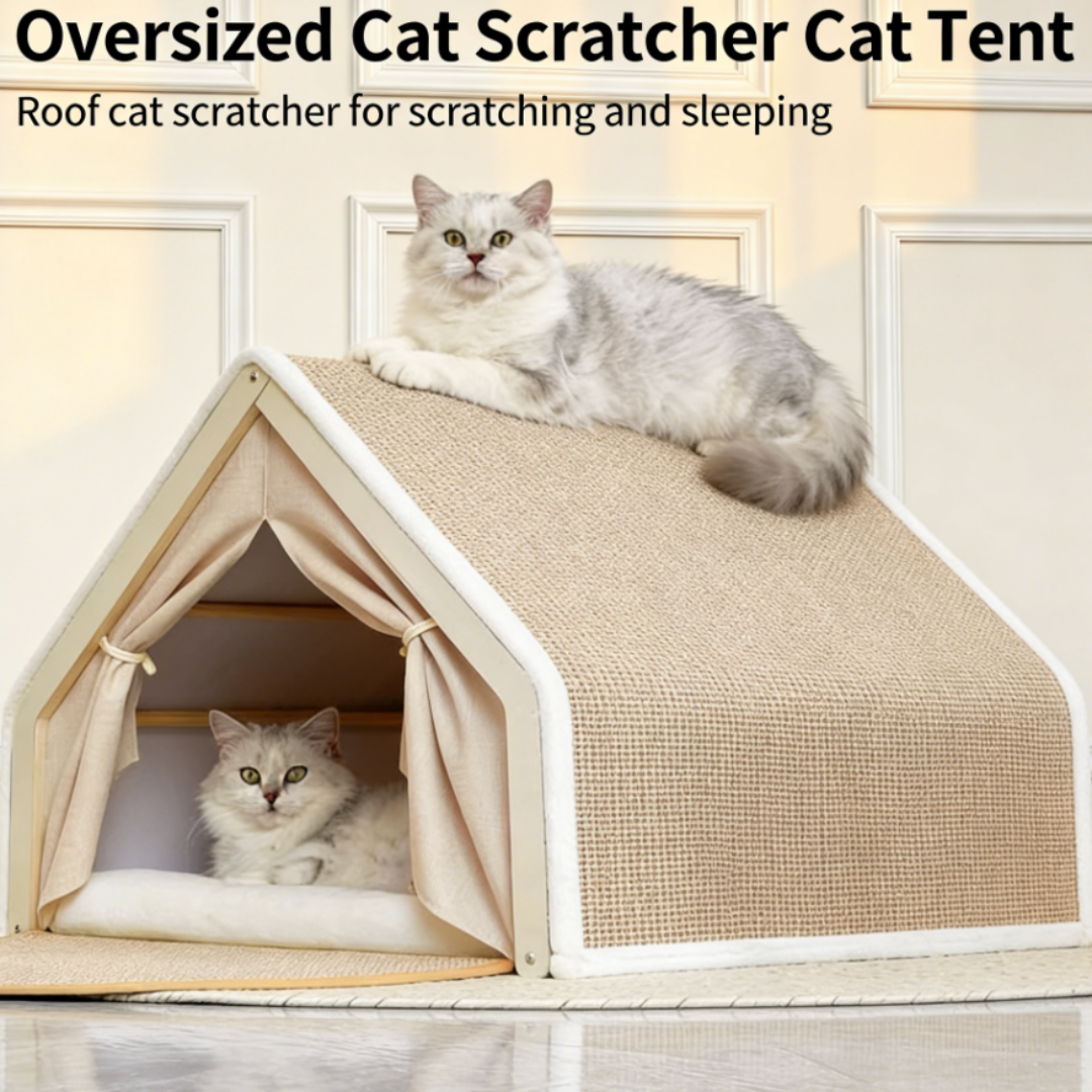 Solid Wood Cat House with Scratch Pads – Cozy Bed & Durable Scratching Surface Combined