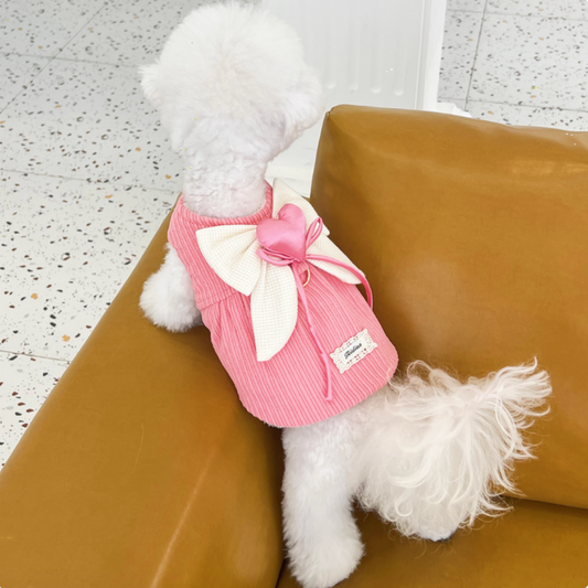 Heart-Shaped Large Bow Fleece-Lined Warmness Leash Vest
