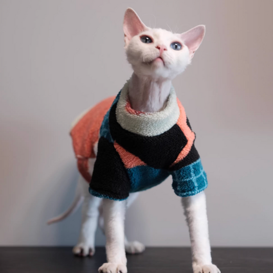 Sphynx & Devon Rex Cats Fall/Winter Color-Blocked Fleece Clothes