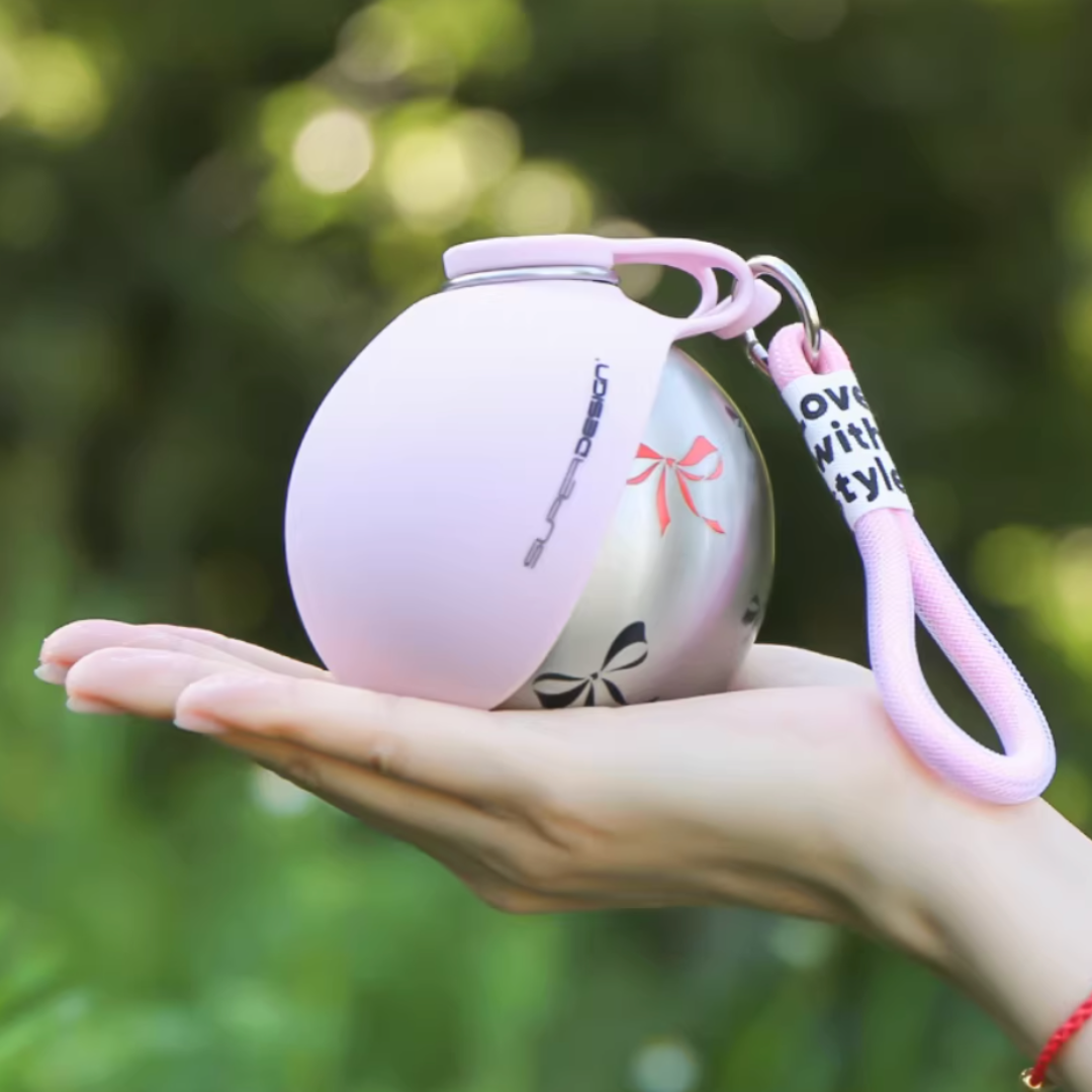 Spherical Portable Dog Water Bottle |Tiffany Blue & Cherry Blossom Pink