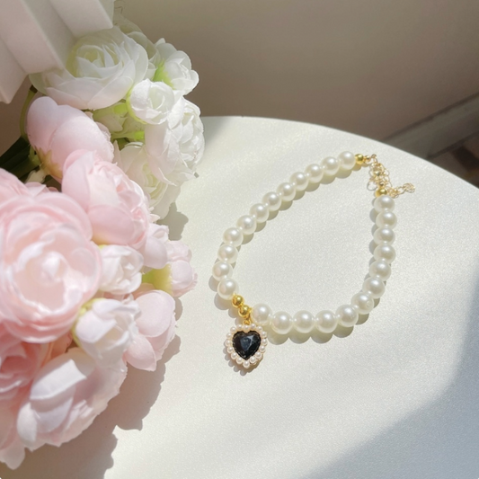 3-Piece Set Cat Pearl Necklace with Heart-Shaped Pendant