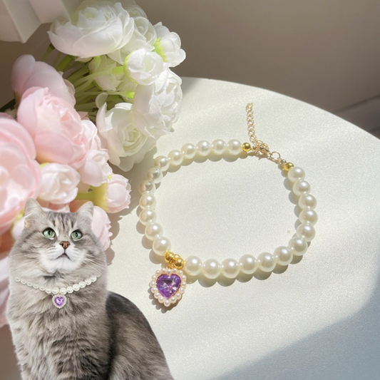 3-Piece Set Cat Pearl Necklace with Heart-Shaped Pendant