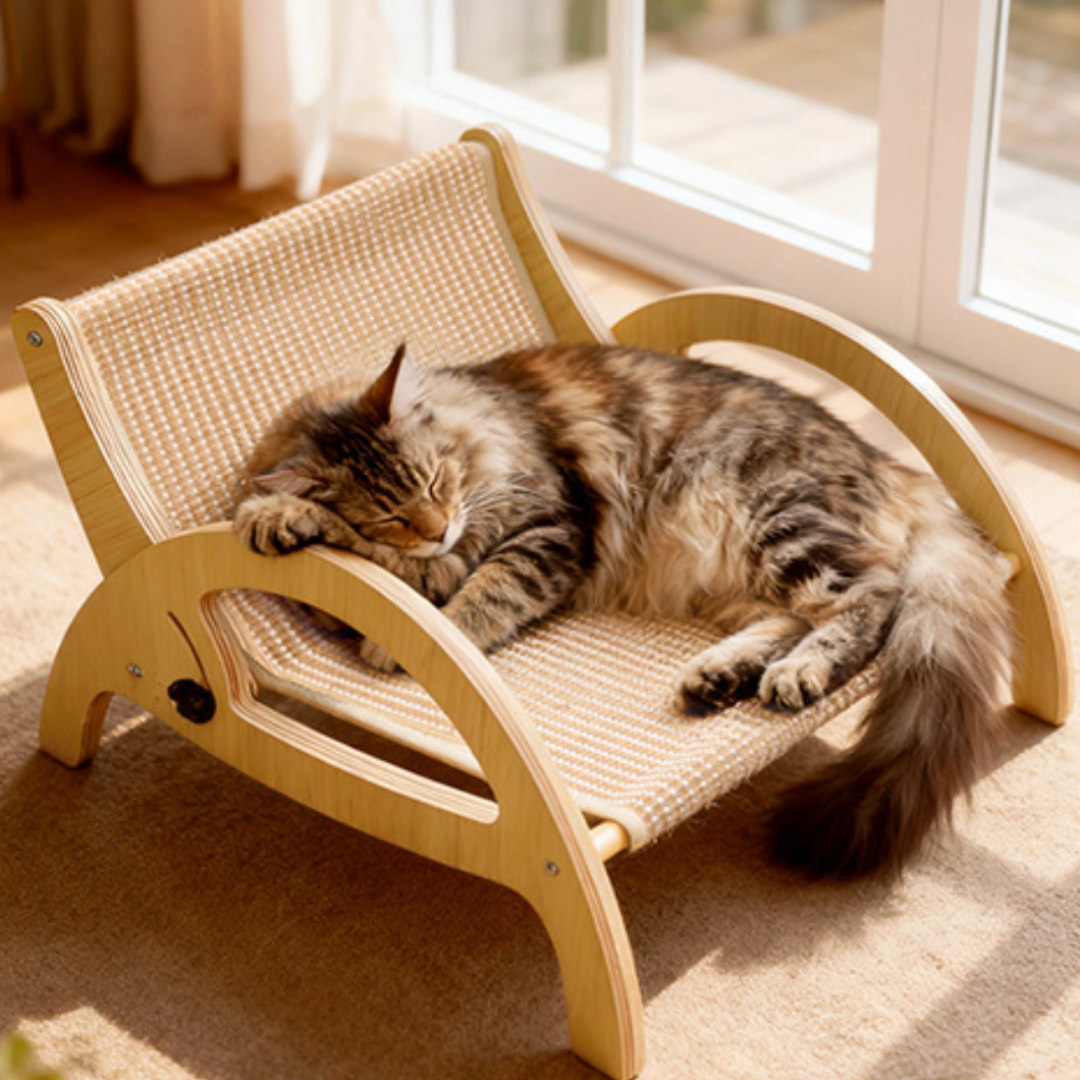 All-Season Cat Scratcher Sofa – Wooden Cat Bed with Adjustable Backrest & Sisal Scratching Surface