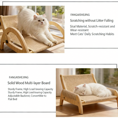 All-Season Cat Scratcher Sofa – Wooden Cat Bed with Adjustable Backrest & Sisal Scratching Surface