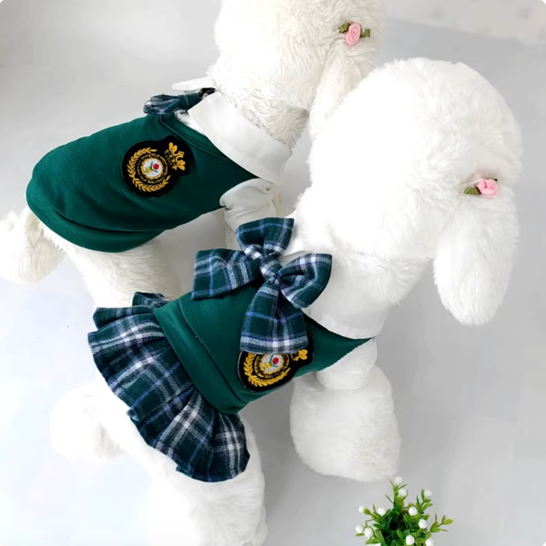 Classic Forest Green Academic Style Pet Couple Outfits