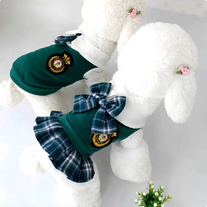 Classic Forest Green Academic Style Pet Couple Outfits