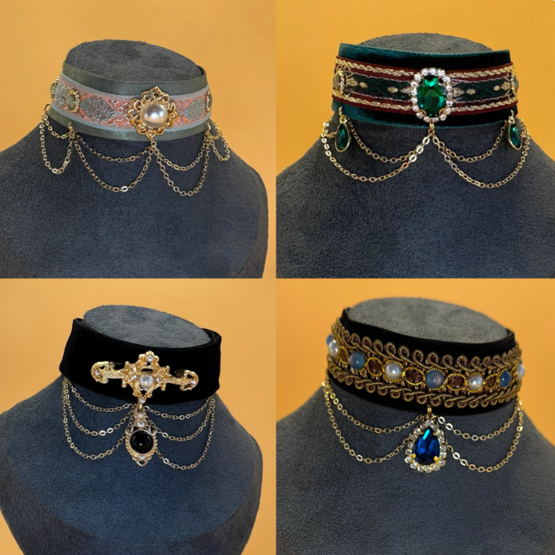 Handcrafted Vintage Fringe Gemstone Cat Collar