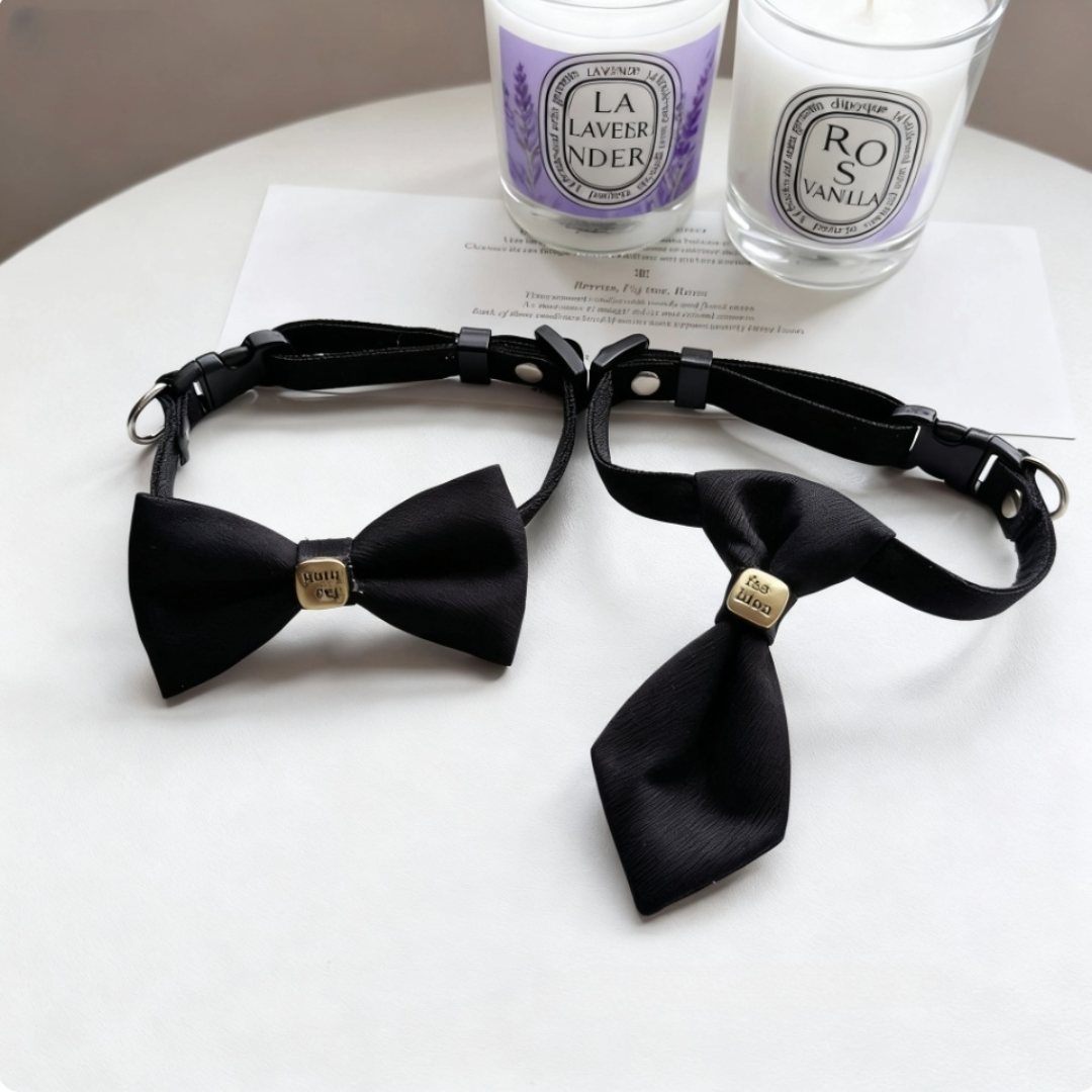 2 Pcs Dog & Cat Collars with Ties and bow ties