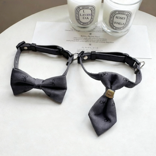 2 Pcs Dog & Cat Collars with Ties and bow ties