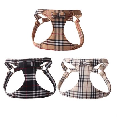 British Plaid Dog Harness with Leash Set