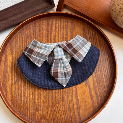 Handmade Cat and Dog Versatile Plaid Triangle Bib