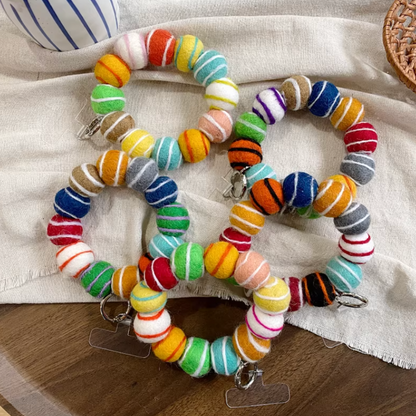 Nepalese Handmade Wool Felt Candy-Colored Pom-Pom Phone & Bag Pendant