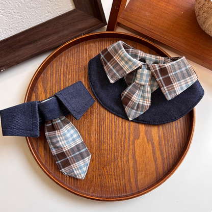 Handmade Cat and Dog Versatile Plaid Triangle Bib
