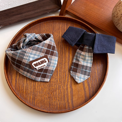 Handmade Cat and Dog Versatile Plaid Triangle Bib
