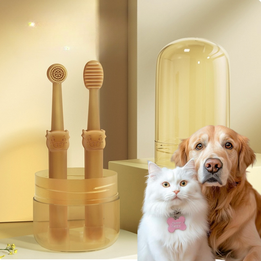 Pet Silicone Toothbrush with Storage Cup，Pet Dental Care for Doggie Kitten Ferret Dutch Pigs