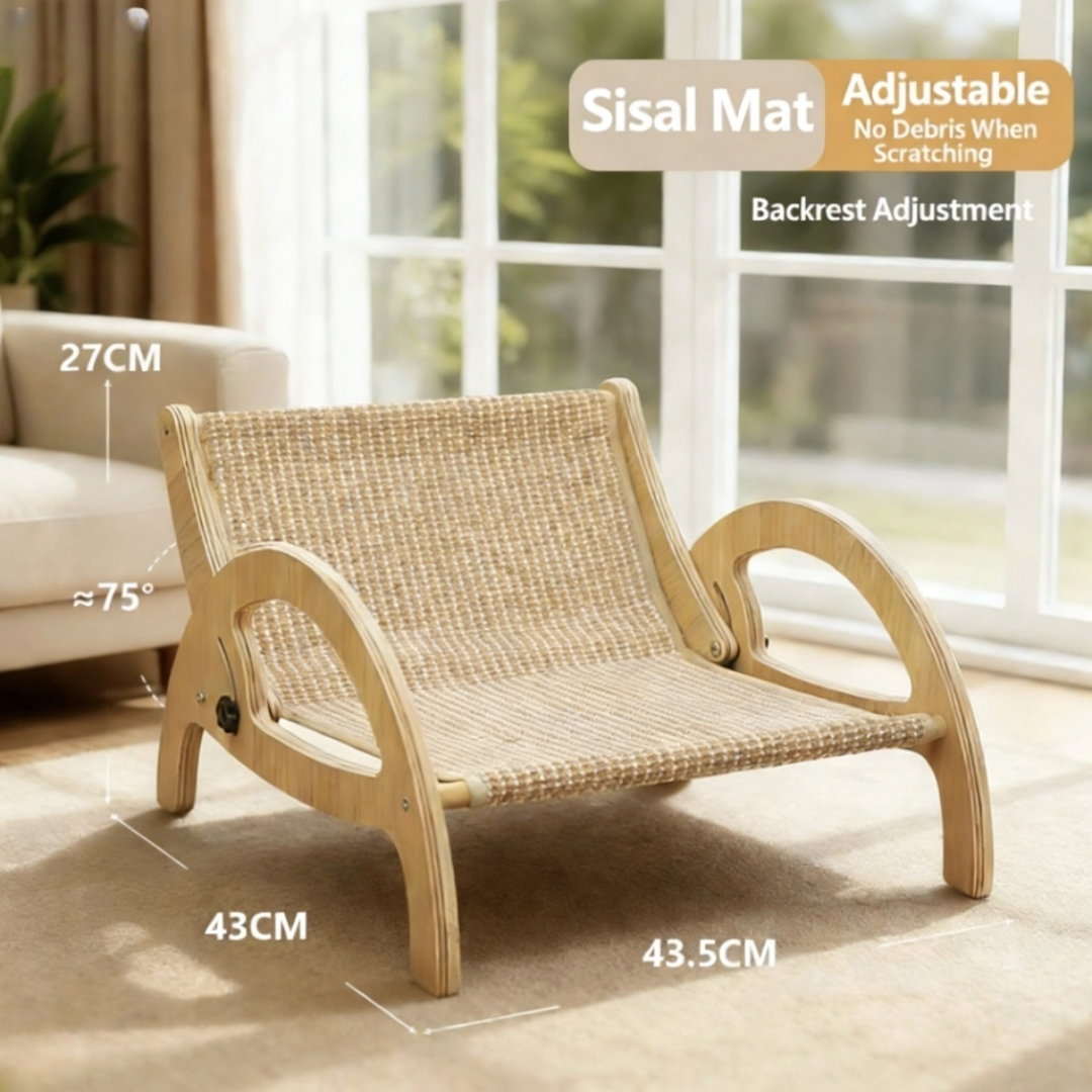 All-Season Cat Scratcher Sofa – Wooden Cat Bed with Adjustable Backrest & Sisal Scratching Surface
