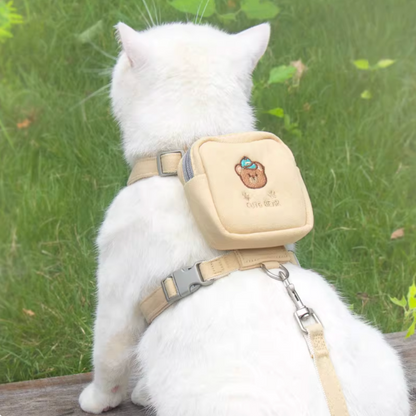 Embroidered Bear Pet Harness Leash (Treat Pouch)