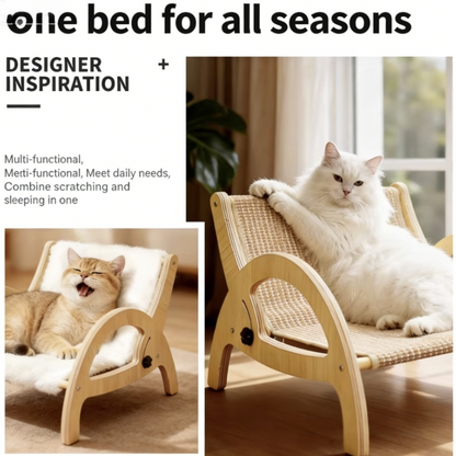 All-Season Cat Scratcher Sofa – Wooden Cat Bed with Adjustable Backrest & Sisal Scratching Surface