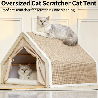 Solid Wood Cat House with Scratch Pads – Cozy Bed & Durable Scratching Surface Combined