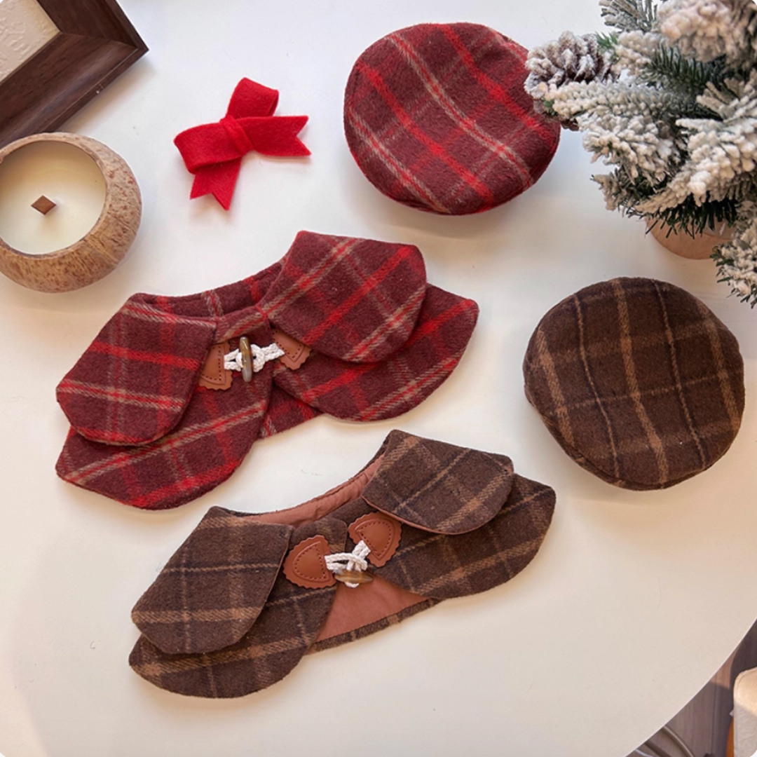 Dog & Cat Checkered Bibs and Hats – Christmas Outfits