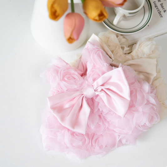 Large bow 3D rose pet wedding dress
