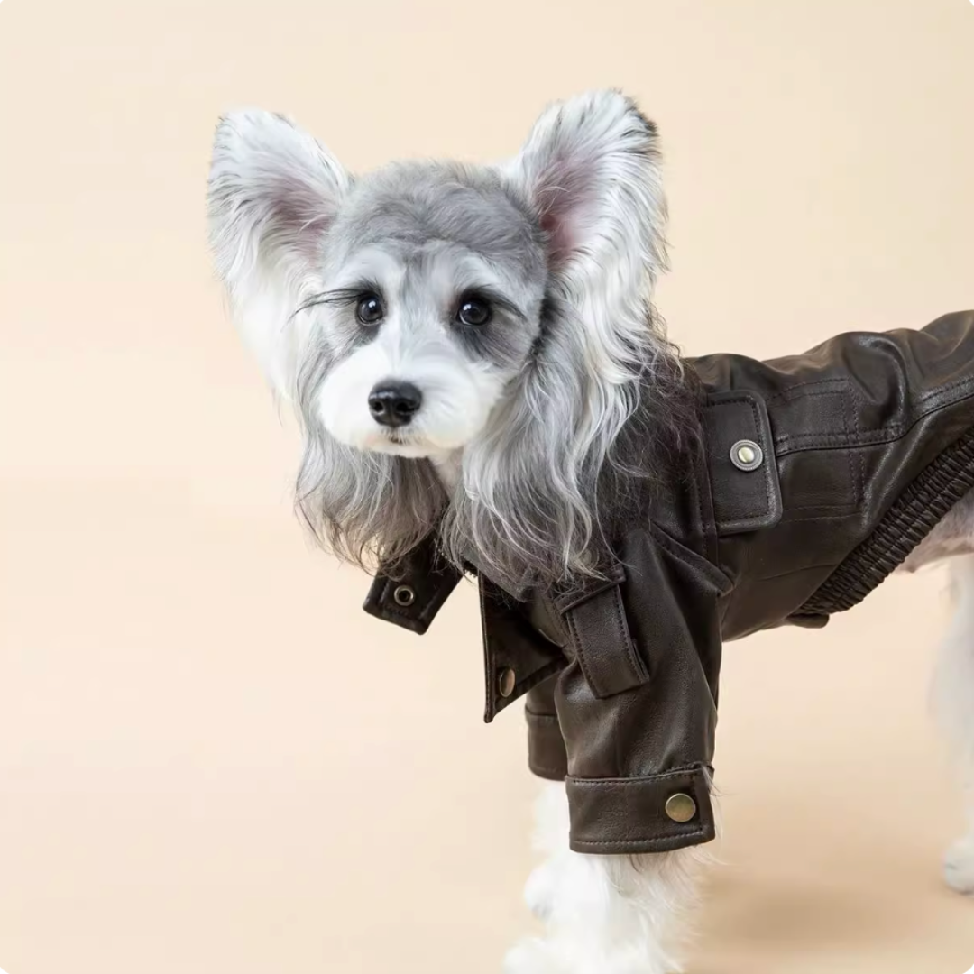 Small dog motorcycle leather jacket warm coat