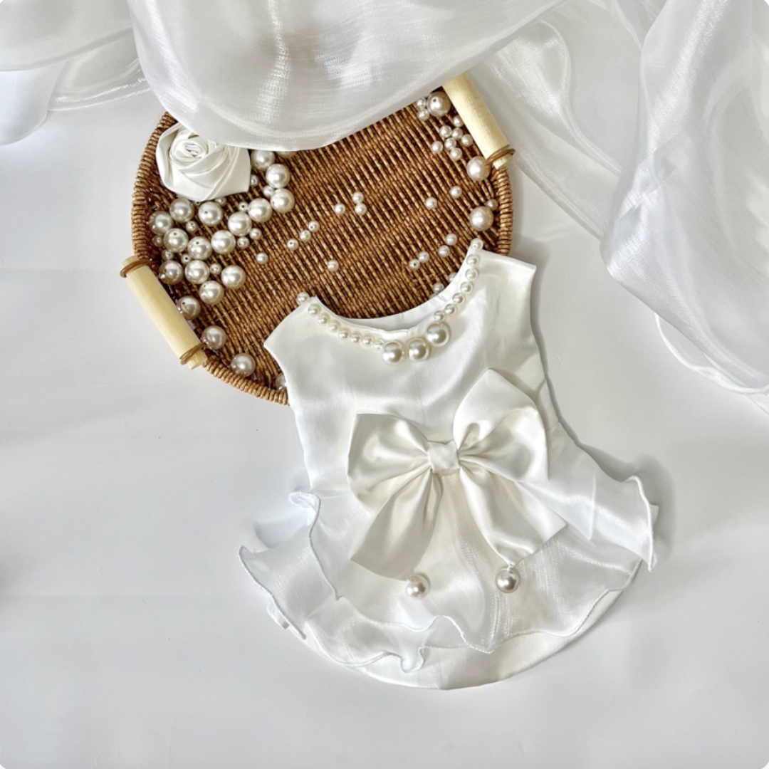 Pet matte satin pearl wedding dress