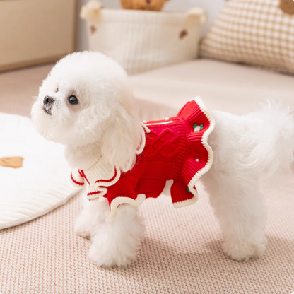 Red floral embroidered knit dress