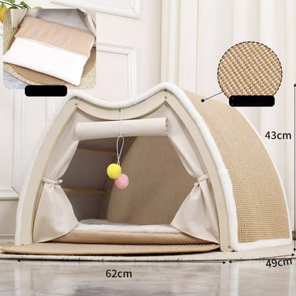 Solid Wood Cat House with Scratch Pads – Cozy Bed & Durable Scratching Surface Combined