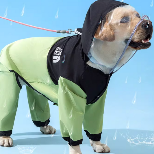 Stylish patchwork raincoat for pet dogs (four paws, tail)