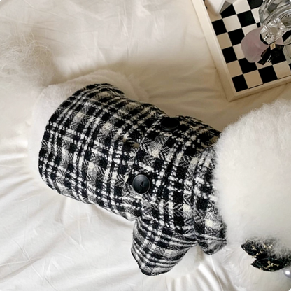 Puppy Couple Outfits: Black and White Checkered Shirt & Dress