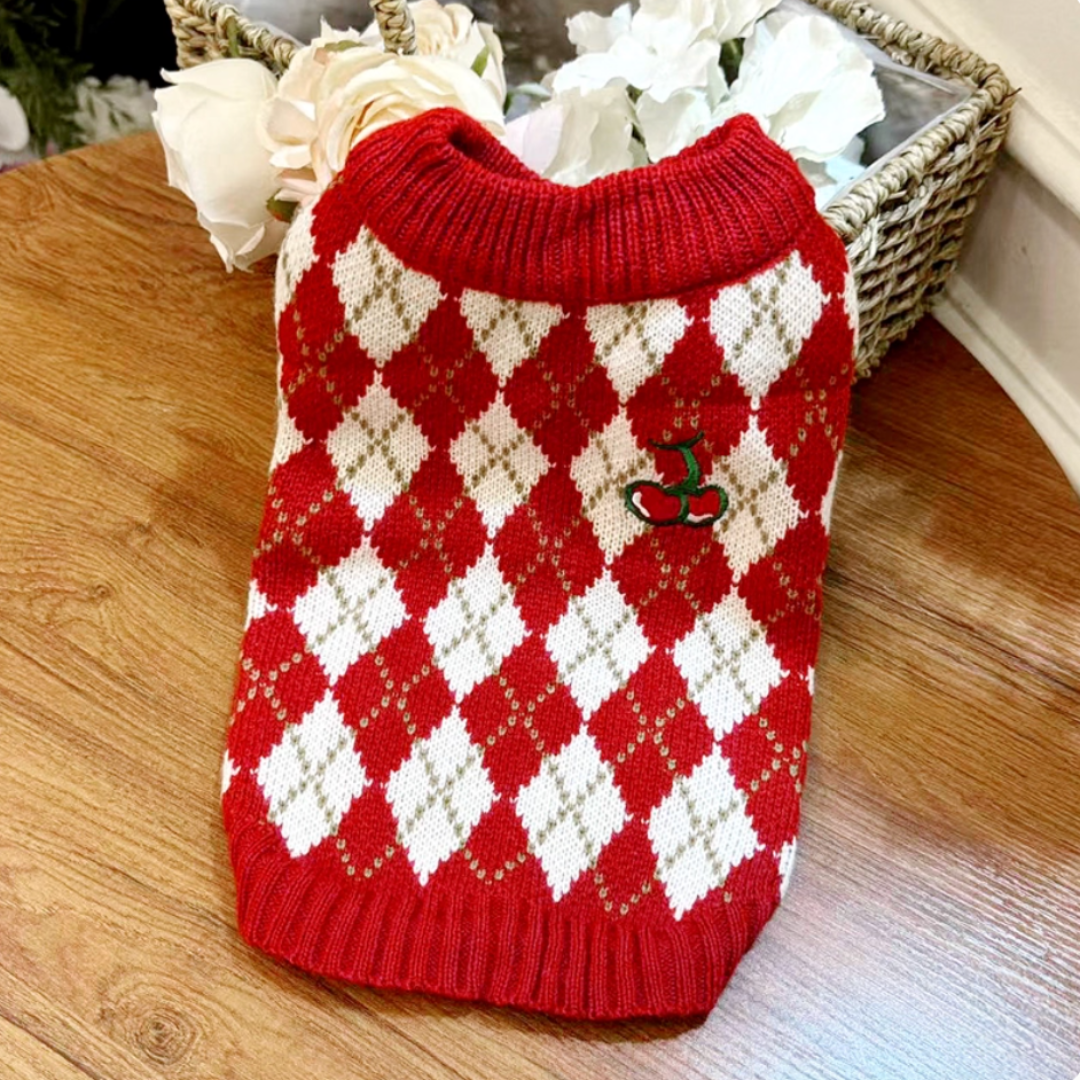 Cat & Dog Cherry Knit Sweater