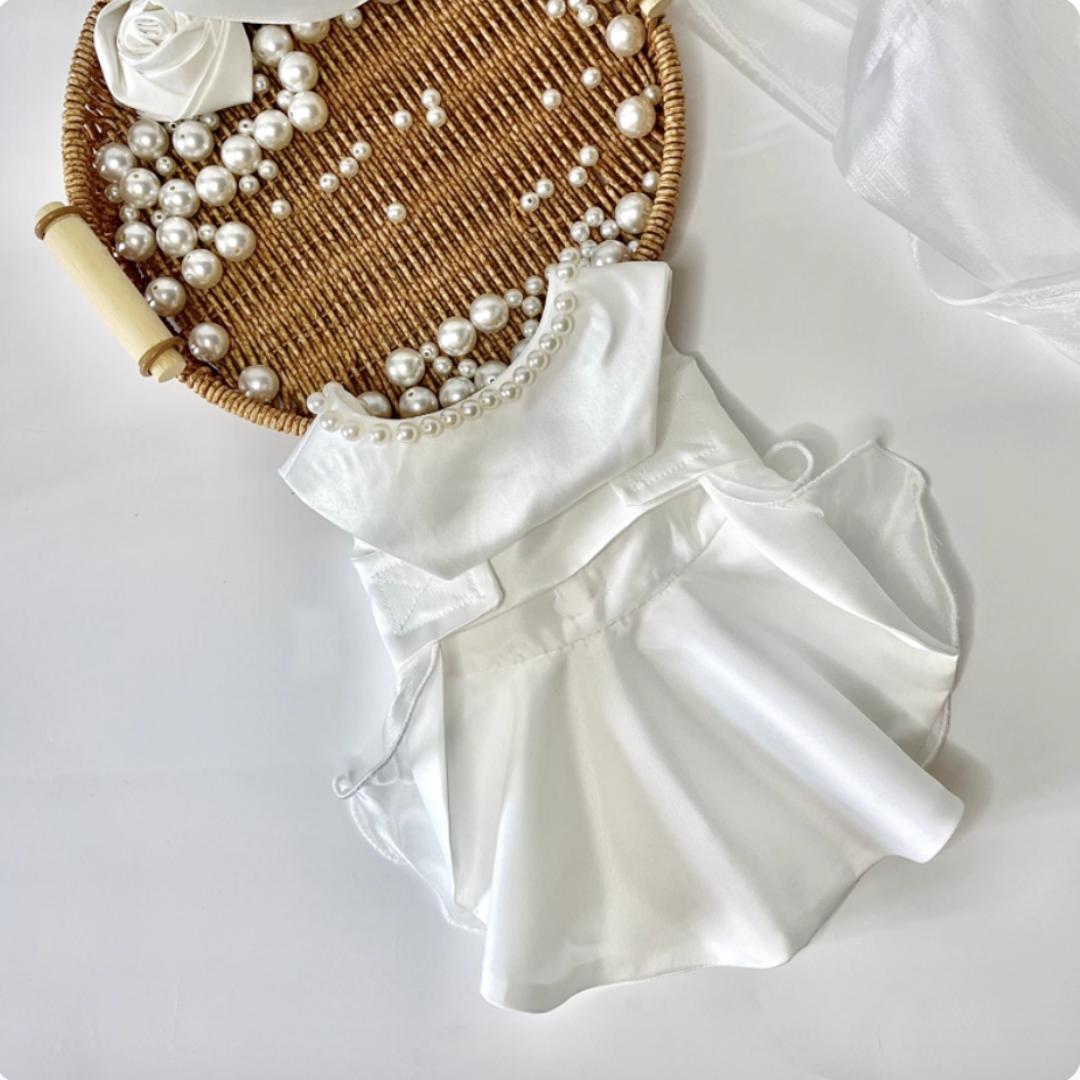 Pet matte satin pearl wedding dress