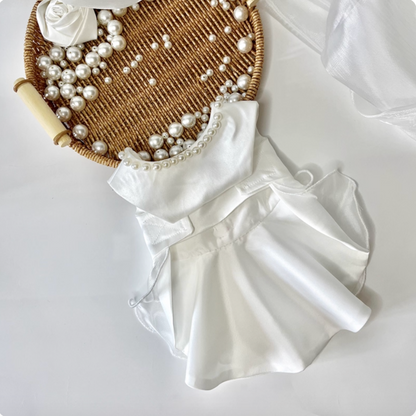 Pet matte satin pearl wedding dress