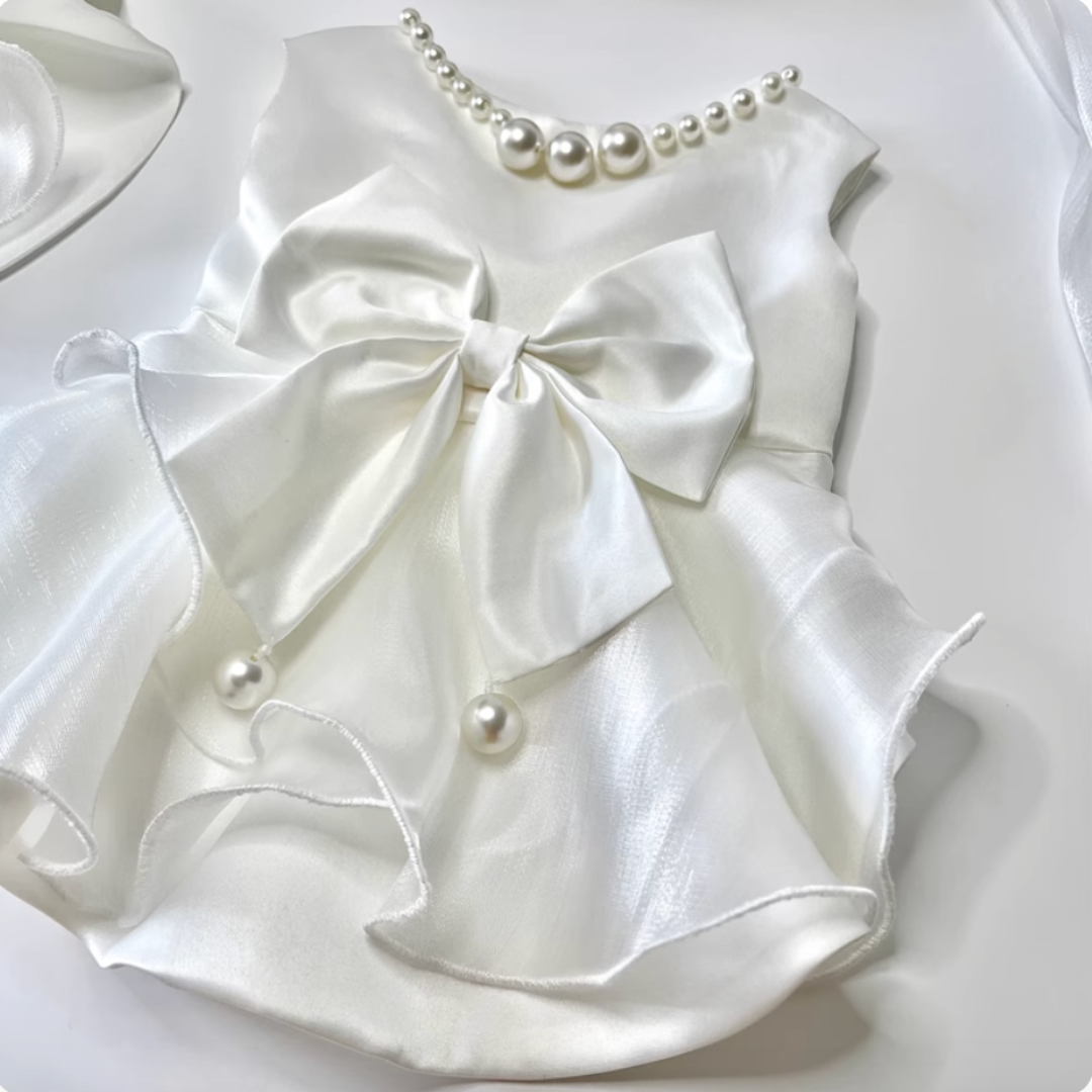 Pet matte satin pearl wedding dress