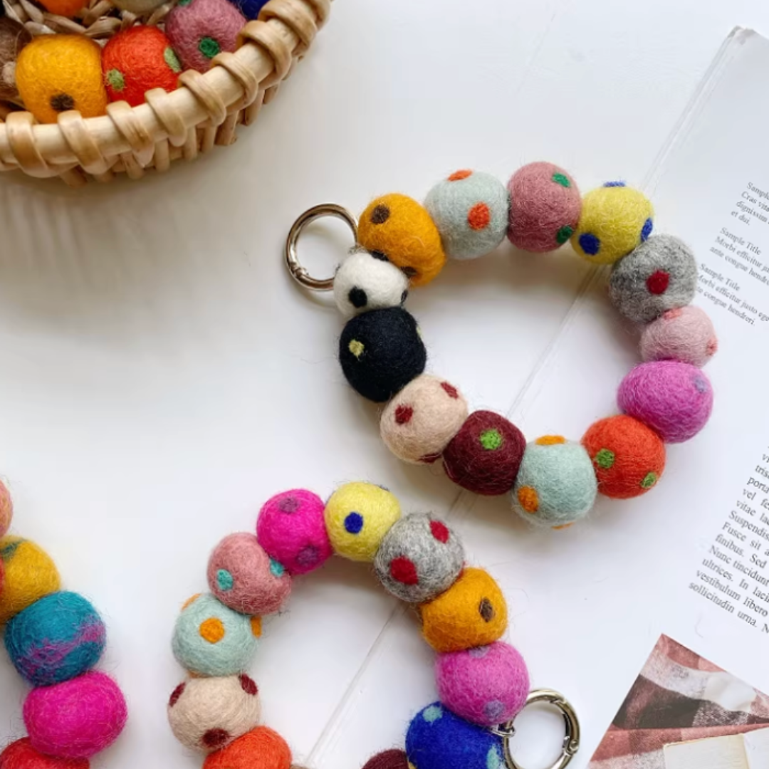 Nepalese Handmade Wool Felt Candy-Colored Pom-Pom Phone & Bag Pendant