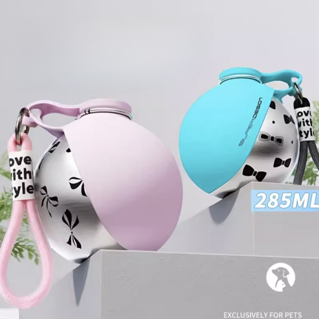 Spherical Portable Dog Water Bottle |Tiffany Blue & Cherry Blossom Pink