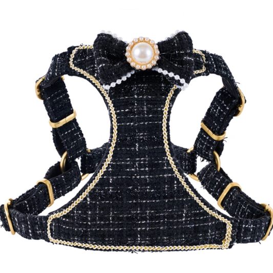 Black Tweed Style Pet Dog Harness & Leash Set