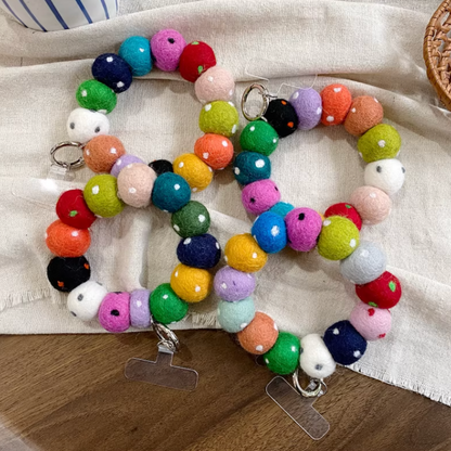 Nepalese Handmade Wool Felt Candy-Colored Pom-Pom Phone & Bag Pendant