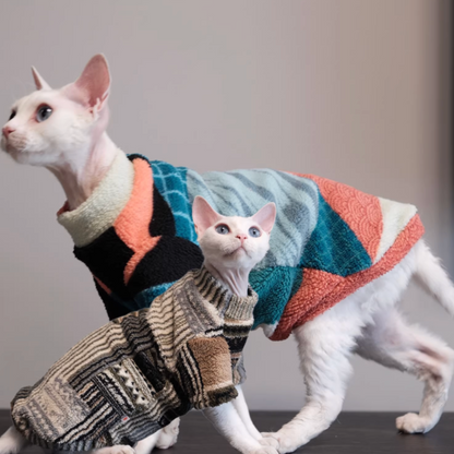 Sphynx & Devon Rex Cats Fall/Winter Color-Blocked Fleece Clothes
