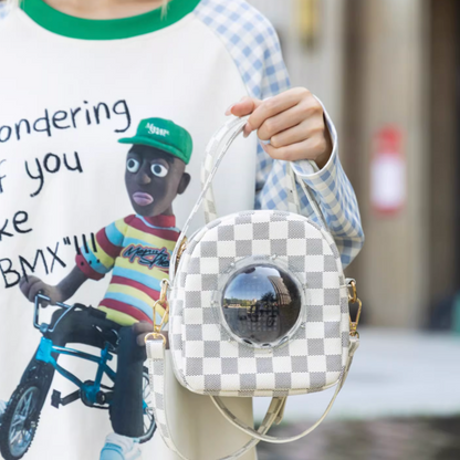 Checkered Pattern Portable Transparent Hamster Backpack