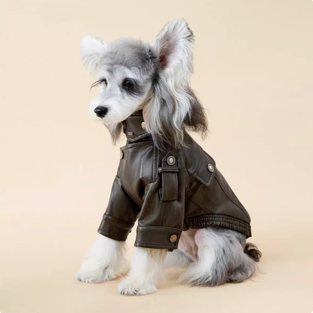 Small dog motorcycle leather jacket warm coat