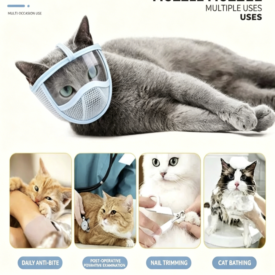 Kitten Mouth Guard | Adjustable Soft Mesh Hood for Nail Trimming & Ear Cleaning