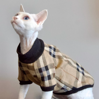 Sphynx & Devon Rex Cats in Autumn-Winter Long Sleeves Plaid Clothes